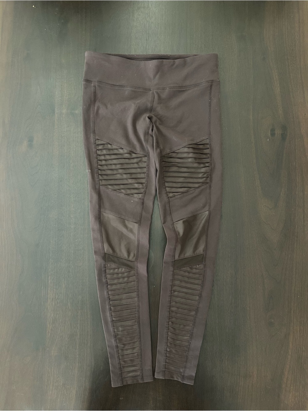 Alo Yoga Dark Brown Moto Ribbed Panel Mesh Leggings Womens Med